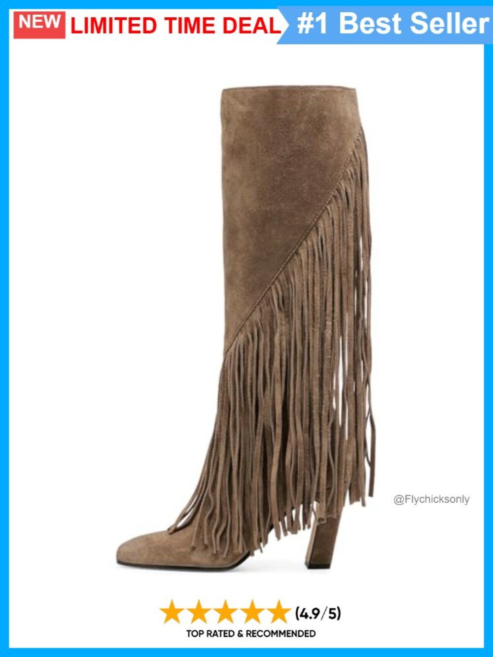 Suede Knee High Boots Tassels Chunky Block Heel Full Zipper Boho